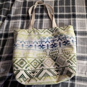 Green and blue tote bag